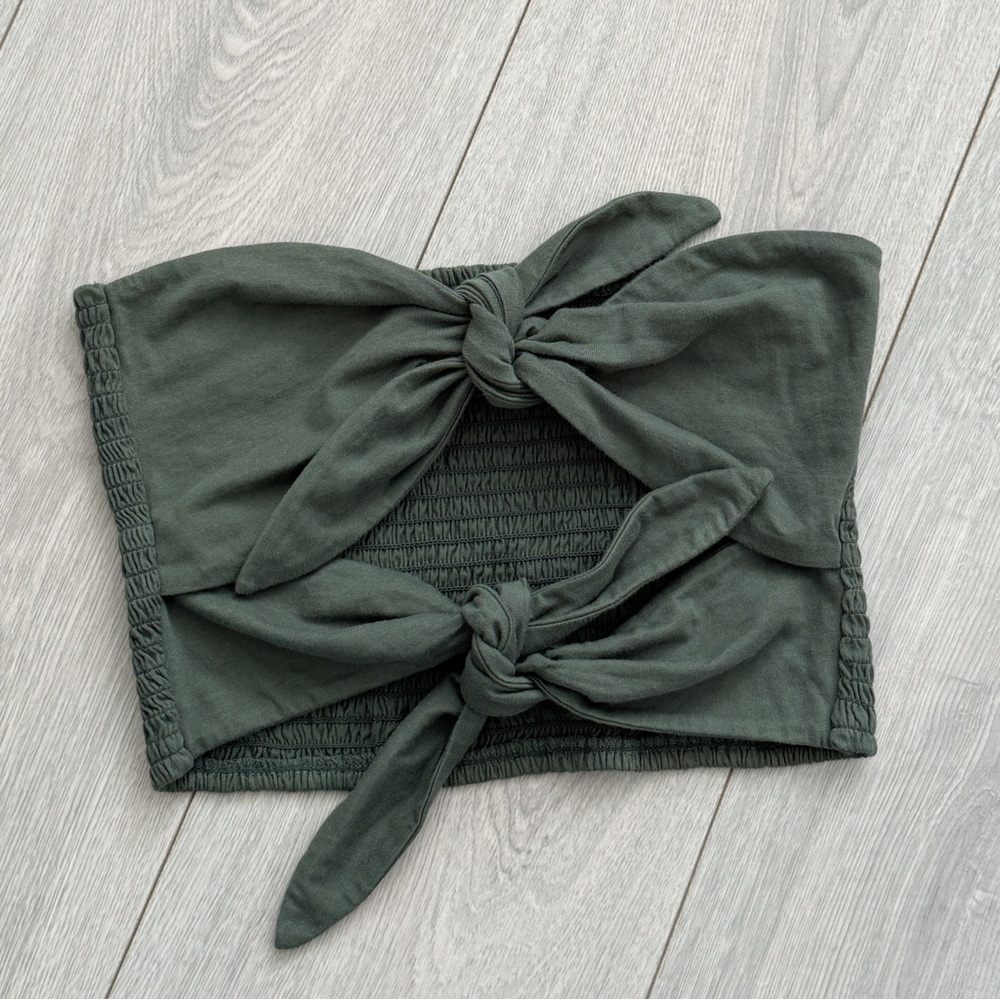 Wilfred tie front strapless crop top